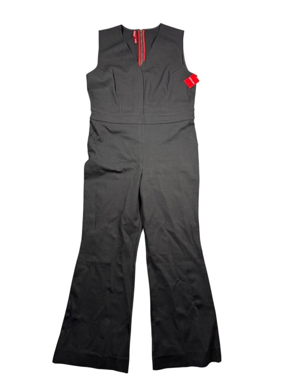 Spanx The Perfect Sleeveless Jumpsuit XL Black Flare Leg Ponte Stretch NWT